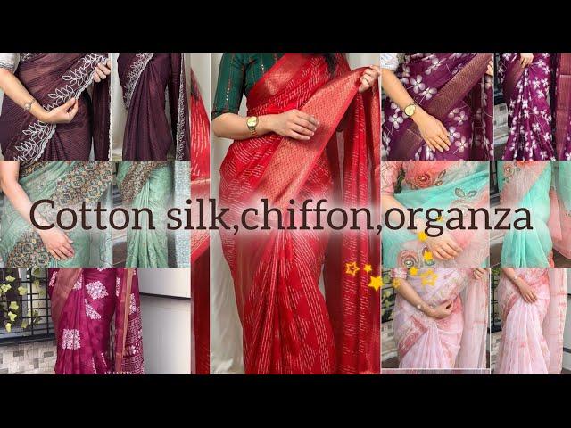 Organza,chiffon,Ajrakh print ,Cotton silk saree Collections...