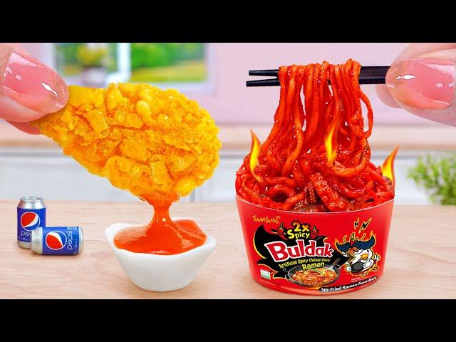 Best Korean Japan Food  Miniature Fried Chicken Karaage Spicy Buldak Noodles  Tina Mini Cooking