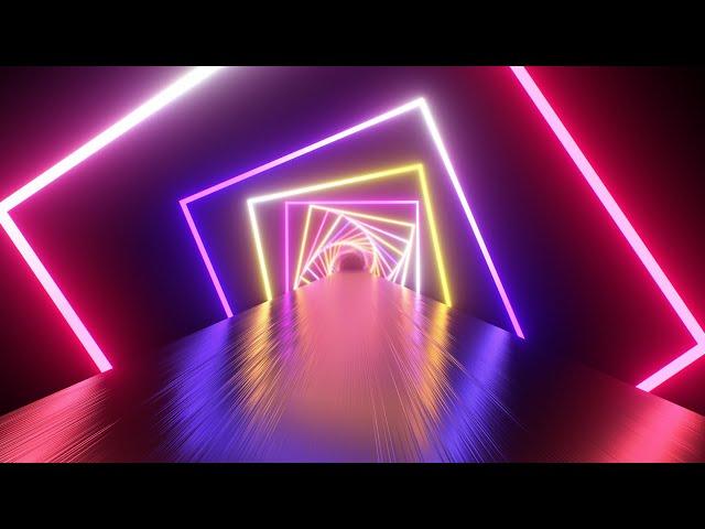 Endless Neon Square Rings Spinning Glowing Tunnel Going On Forever 4K Motion Background for Edits