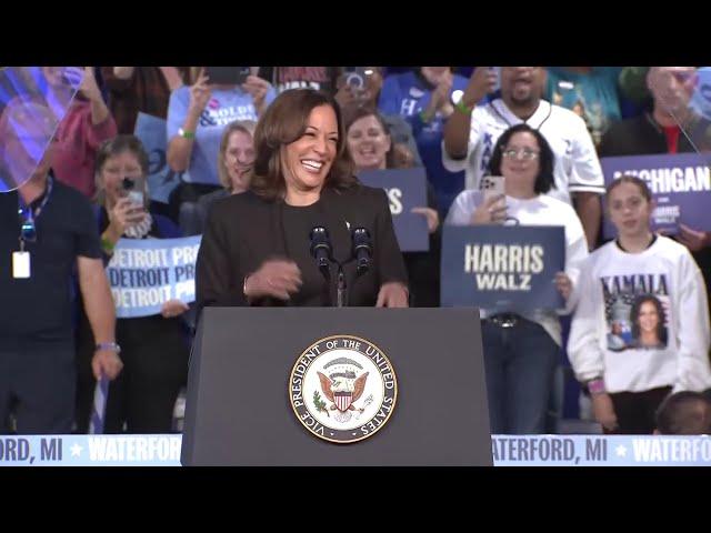 Oakland County rally crowd sings 'Happy Birthday' to Kamala Harris ahead of her birthday