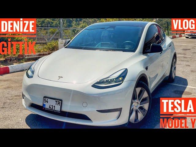 TESLA MODEL Y İLE DENİZE GİTTİK! | 250 LİRAYA GÜNÜ BİRLİK TATİL | AİLECEK YOL VLOG