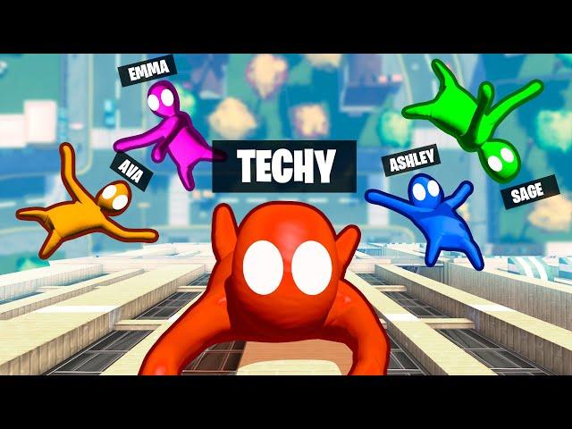 4 CRAZY FAN GIRLS vs Techy on 1 Skyscraper... (Gang Beasts)