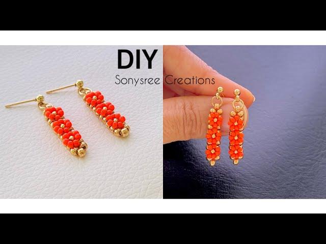 Floral Stick Earrings || How to Make Beaded Earrings