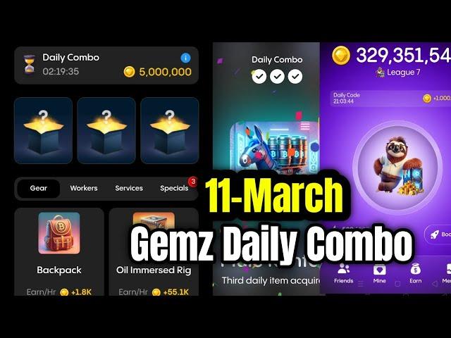 Gemz Daily Combo 11 March | Gemz Daily Code 11 March | Daily Combo Today