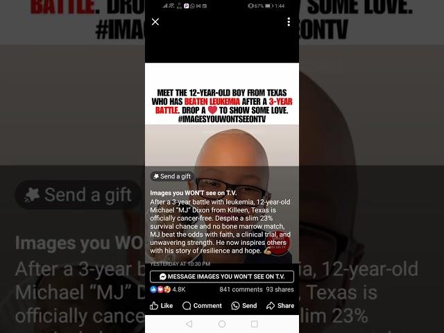 The 12year old boy from Texas who has beaten leukemia.