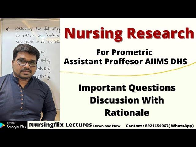 Important Questions For Prometric, Assistant Professor, AIIMS, DHS etc. l Nursing Research