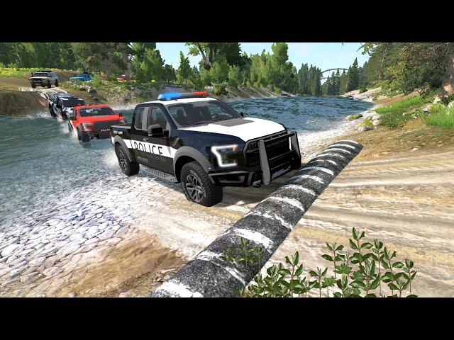 Cars vs Massive Speed bumps on the River - beamng drive