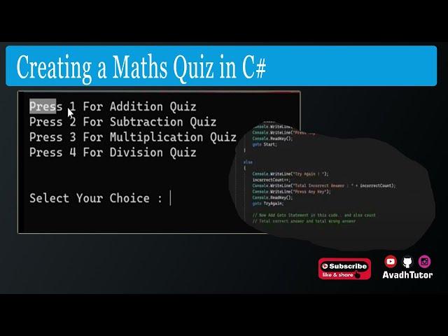 Creating a Maths Quiz in C# | simple game creation using c sharp | avadh tutor