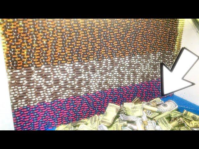 WORLD’S BIGGEST CASINO CHIP WALL CRASHES DOWN! HIGH RISK COIN PUSHER MEGA MONEY JACKPOT!