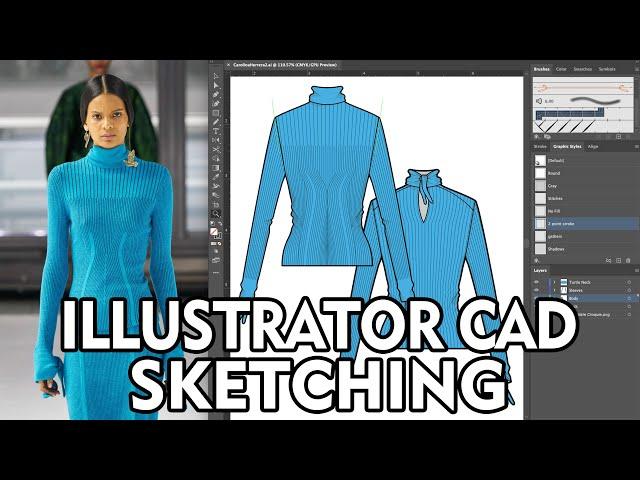 Carolina Herrera Fall 2020 - Illustrator CAD Sweater Sketch - Fashion Design - Knit - Emily Keller