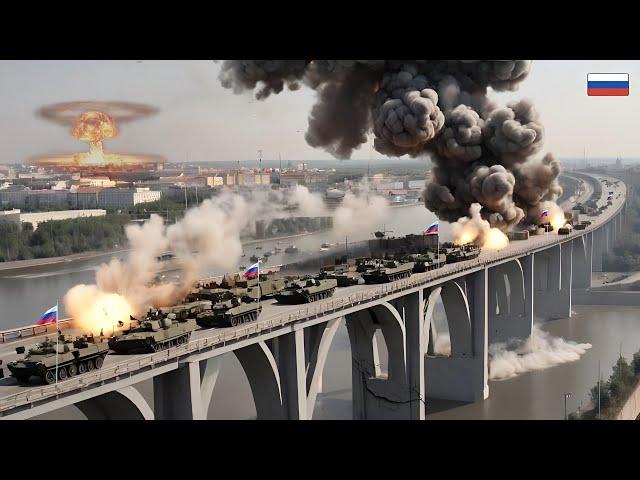 Russia's Panic Moment! Russian Army Tank Convoy Destroyed by US BGM-71 TOW Missile on Bridge