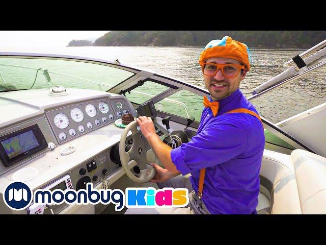 Blippi Explores a Boat | Cars, Trucks & Vehicles Cartoon | Moonbug Kids