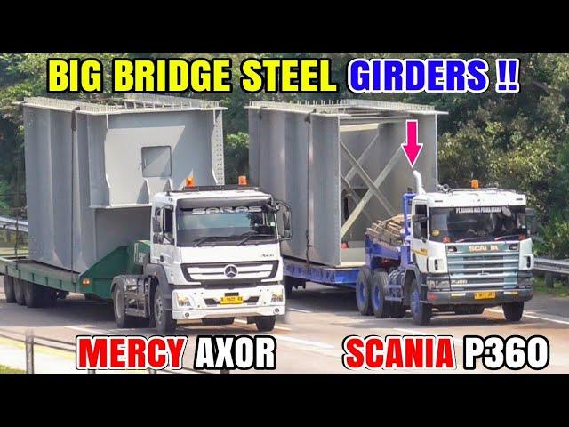 HEAVY DUTY TRUCK !! MERCY AXOR, SCANIA P360 Moving Bridge Steel Girder, On CIPALI Tol Road