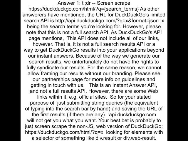 Duckduckgo API getting search results