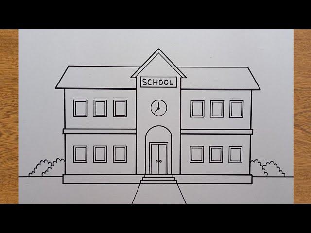 How to Draw an Easy School for Beginners | Drawing School