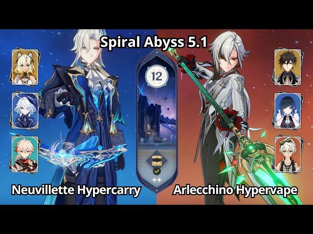 C0 Neuvillette Hypercarry & C0 Arlecchino Hypervape - Spiral Abyss 5.1 Floor 12 Genshin Impact