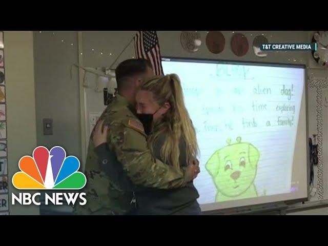 Soldier Surprises Sister While Teaching In Her First-Grade Classroom