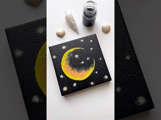 Easy moon painting for beginners on mini canvas  #art #shorts #artshorts