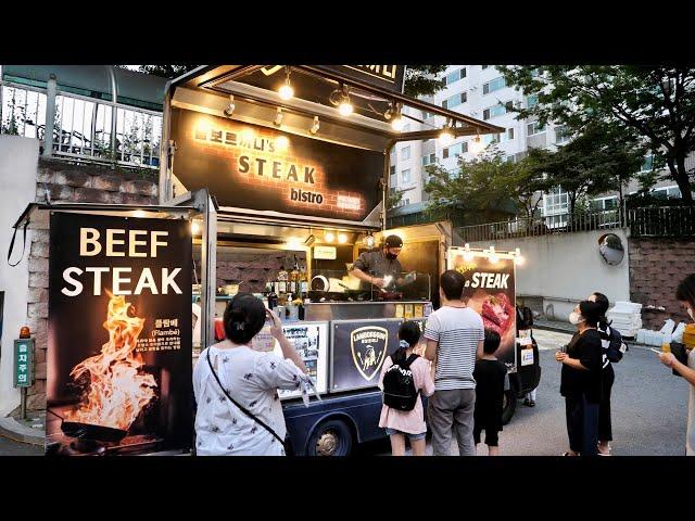 korean street food Truck, Amazing Korean Beef Steak, Korean street food