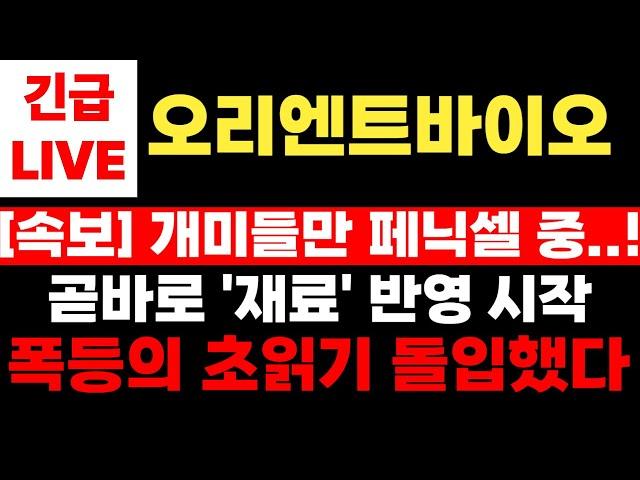 [오리엔트바이오]장 시작과 동시에 재료 반영 시작! 폭등의 초읽기 돌입했다! 개미들만 페닉셀?