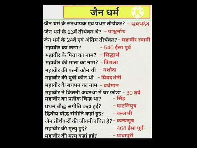 Jain Dharm One Liner GK Questions #shorts #shot#viral#trending