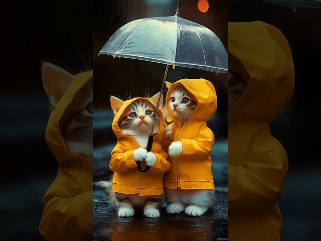 ️ Cute Cats in the Rain Wearing Adorable Raincoats – Meow Meow Sad Song 