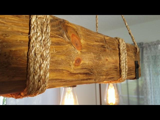 Hanging Chandelier Pendant Lamp Light Handcrafted Rustic Wood  Farmhouse Style Shabby Chic Log Cabin