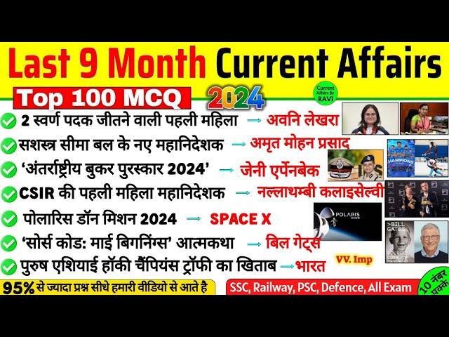 Last 9 Months Current Affairs 2024 | January To September 2024 Updated | Current Affairs By Ravi