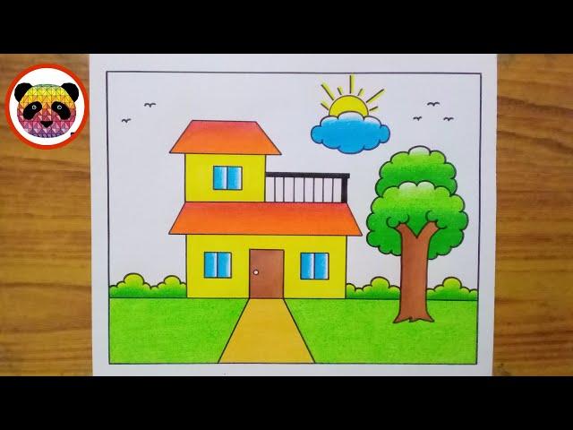 House Scenery Drawing / House Drawing Easy Step By Step / House Drawing For Beginners / House Draw