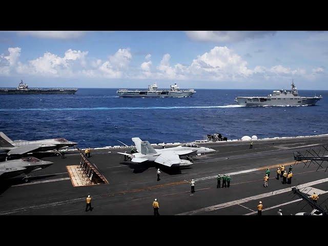 Naval aviation spectacular - four aircraft carriers meet in the Pacific Ocean