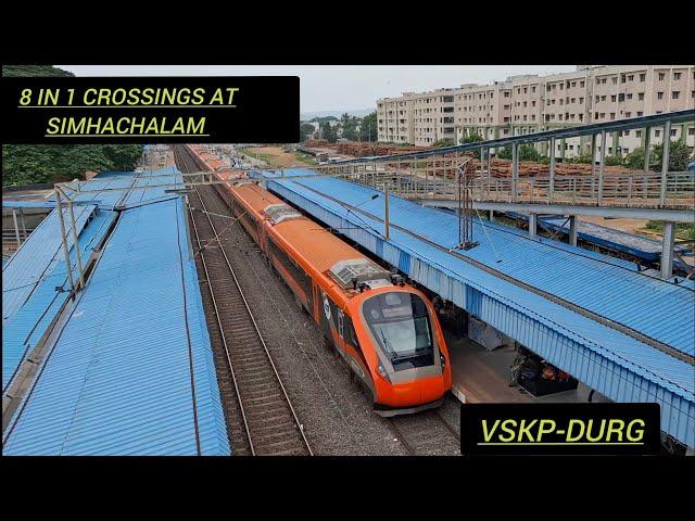 [8 IN 1] CROSSINGS AT SIMHACHALAM RAILWAY STATION DURG VANDE BHARAT + BBS VANDE BHARAT