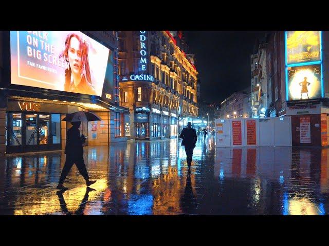 London West End Rain Walk - Night-time City Ambience