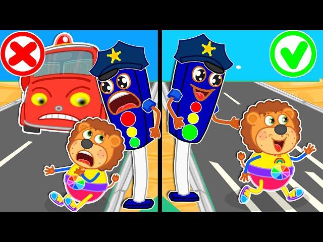 Police Traffic Lights Helps Cross the Street  Safety Tips for Kids | Lion Family | Cartoon for Kids