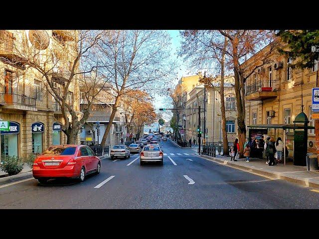 Accompanied by music - Driving in Baku - Downtown | Azerbaijan (January 2022) 4k -- Slow Music