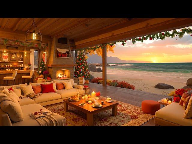 Peaceful Christmas Vibes with Soft Jazz - Relaxing Waves and Cozy Jazz in a Seaside Living Room