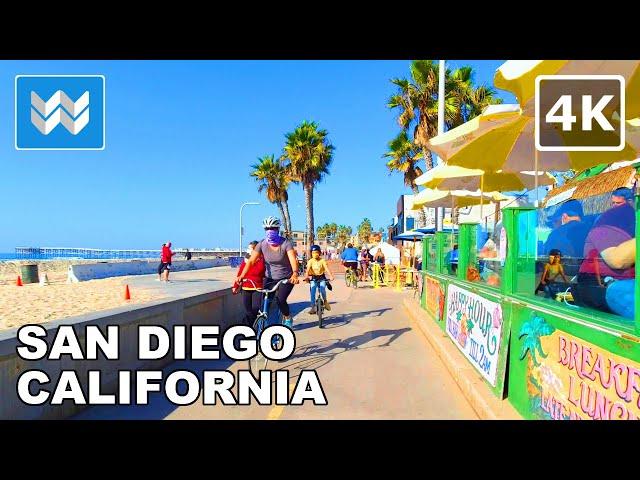 [4K] San Diego Bike Ride - Mission Beach to Pacific Beach California - Virtual Cycling Tour 