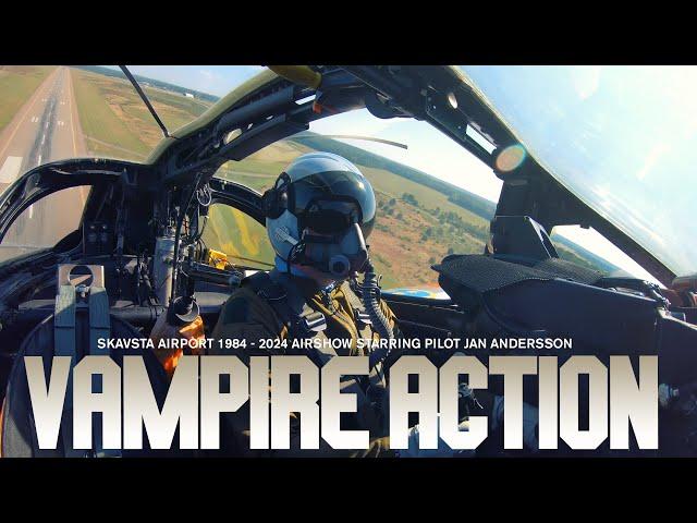 Jan Andersson flying the Vampire at Skavsta 2024.  Action version with music.