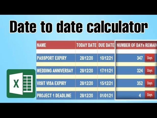 Excel formula  for Date to Date calculations 2020