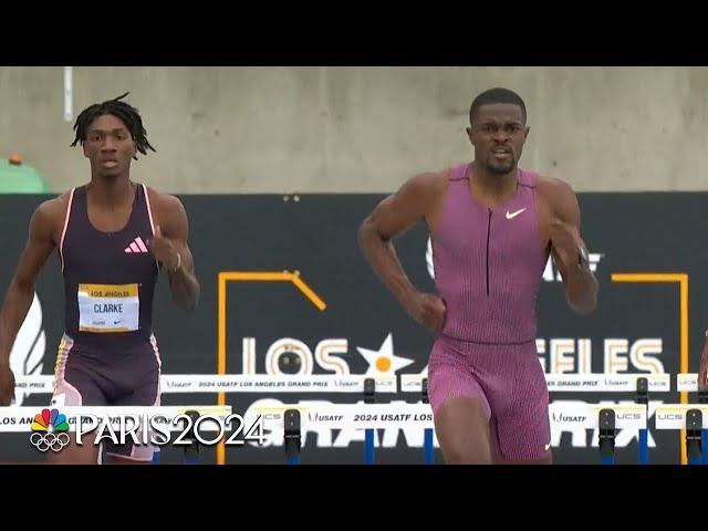 Rai Benjamin breaks Edwin Moses' men's 400m hurdles track record at Drake Stadium | NBC Sports