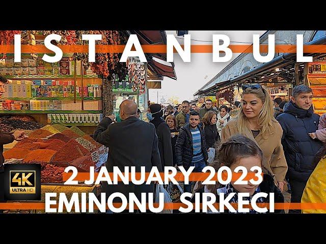 Istanbul Turkey 2023 Eminonu,Sirkeci 2 January Walking Tour | 4K ULTRA HD 60FPS