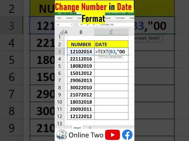 Change number in date format | Excel formulas | Text Function