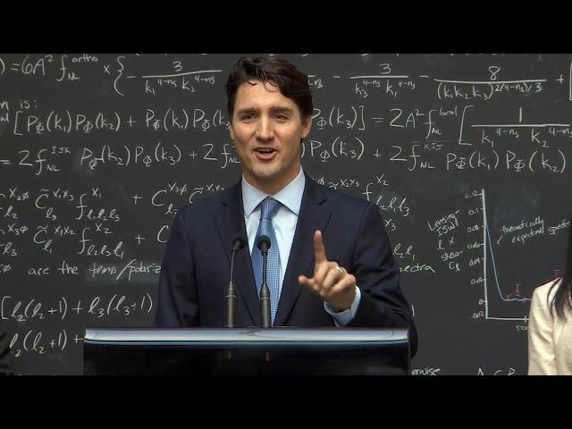 Canadian Prime Minister Justin Trudeau schools reporter on quantum computing during press conference