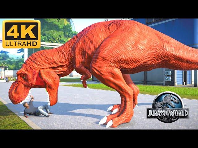 Red Tyrannosaurus Rex and Mapusaurus - Fence broken and Kills people - Jurassic world [4K] 60 FPS