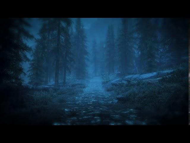 Skyrim - Night Rain Ambiance 2 (ambient music, raindrops, crickets, trees)