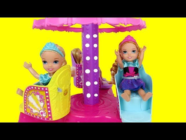 Amusement Park ! Elsa and Anna toddlers have fun - Merry-go-round - Fair -Food