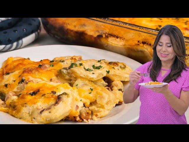 SOUTHWEST SCALLOPED POTATOES WITH DICED HAM & HATCH GREEN CHILE: Creamy, Cheesy and So Delicious