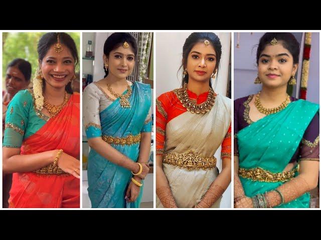 Best Borderless Silk Saree Blouse Designs 2024|| No Boarder Silk Sarees With Contrast Blouses