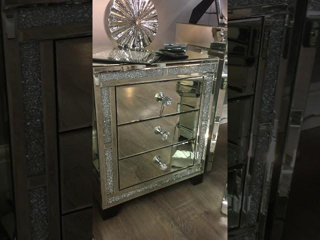 Diamond Glitz Mirrored 3 Drawer Bedside Cabinet