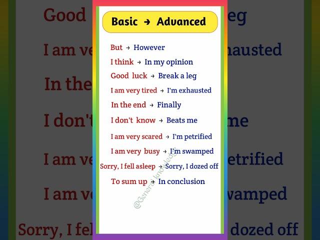 Basic vs Advanced English | #englishlearning#spokenenglish#knowledge #shortsfeed#shorts#gk#grammar