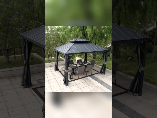 Watch this  Sunjoy 10x10 Aluminum Frame Gazebo for Outdoor Living Space #shorts #backyard #gazebo